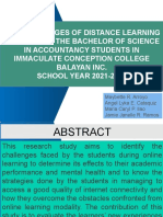 The Challenges of Distance Learning Modality To The Bachelor of Science in Accountancy Students in Immaculate Conception College Balayan Inc. SCHOOL YEAR 2021-2022