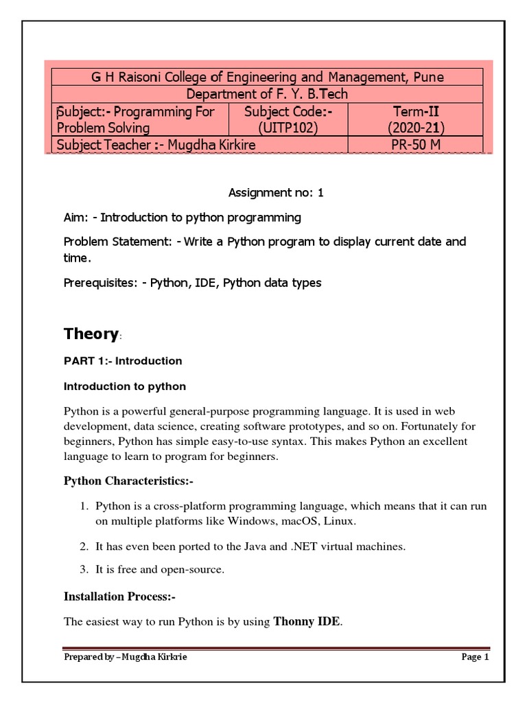 Theory: Python Characteristics | PDF | Python (Programming Language ...