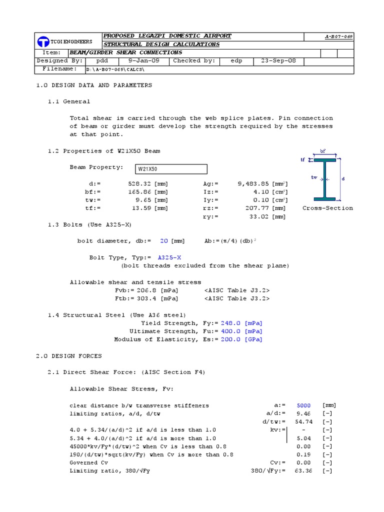 Beam/Girder Shear Connection Design | PDF