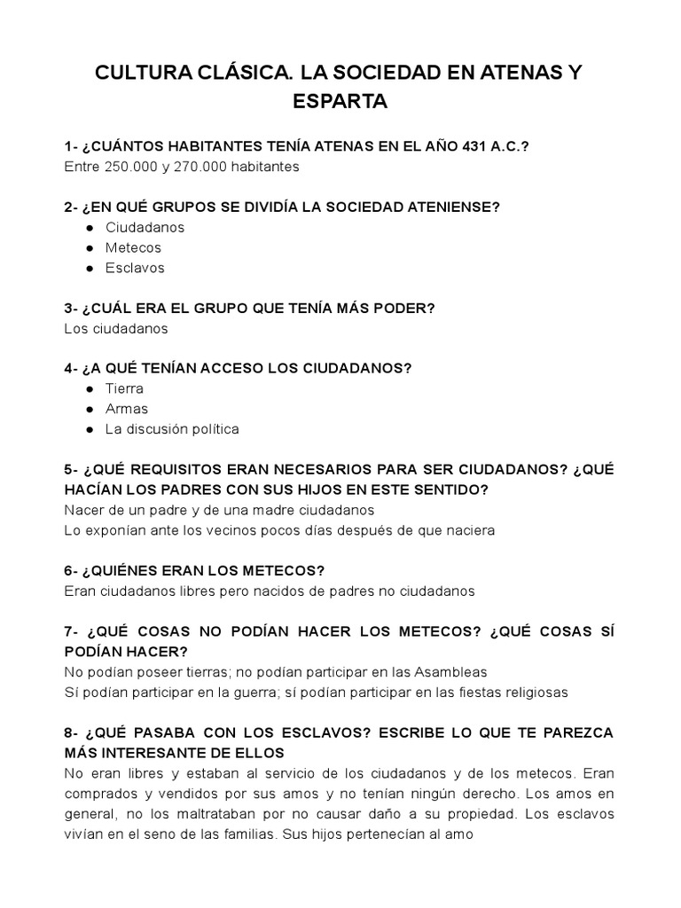 Sociedad en Atenas y Esparta | PDF | Esparta