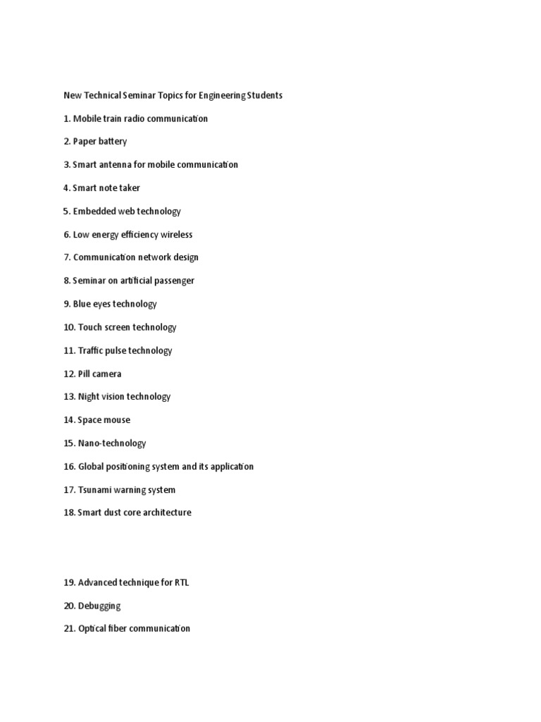 Seminar Topics For Engineering Students Pdf