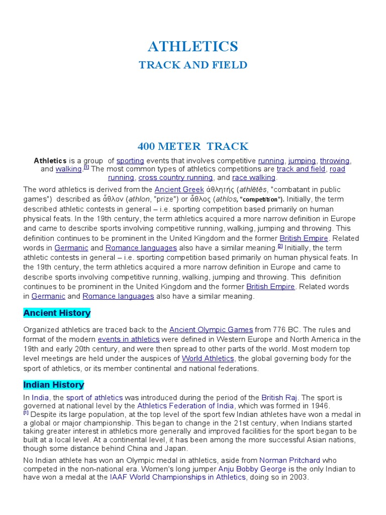 Athletics Track and Field PDF Track And Field Sport Of Athletics