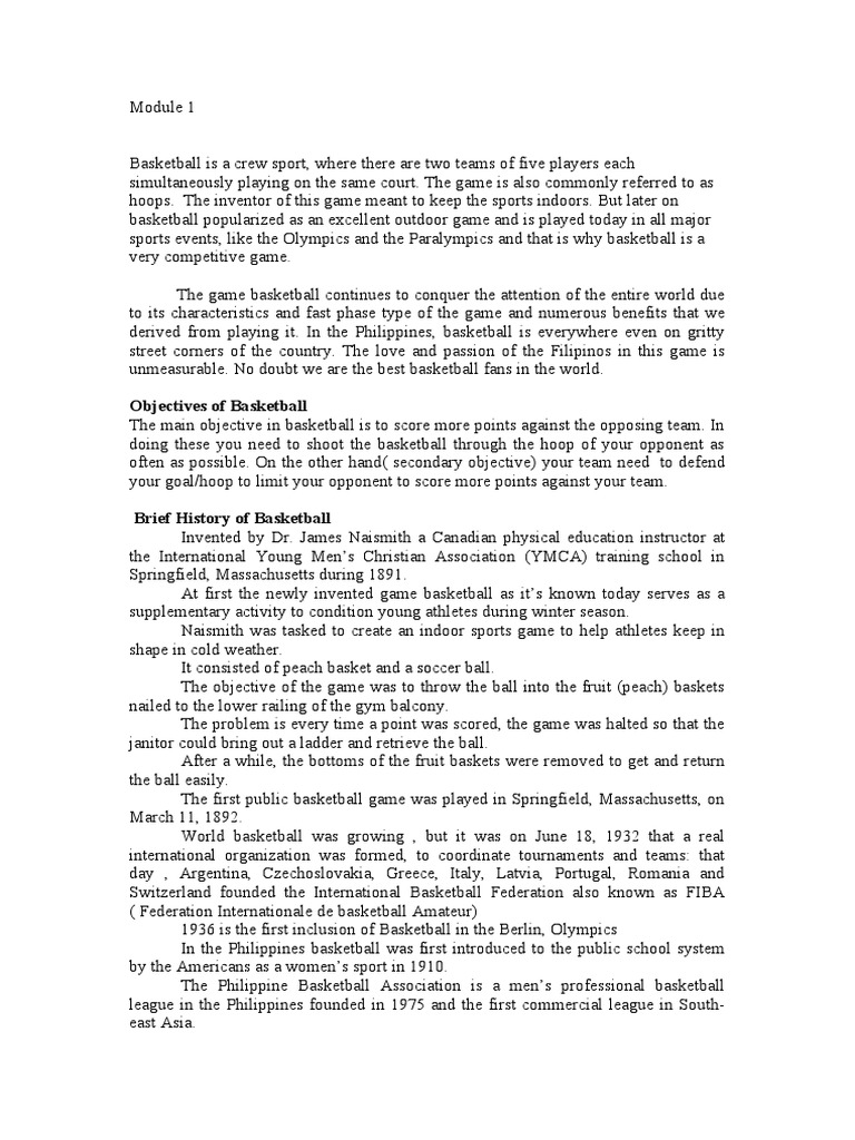 An Introduction to Basketball Objectives, History, and Key Terms PDF