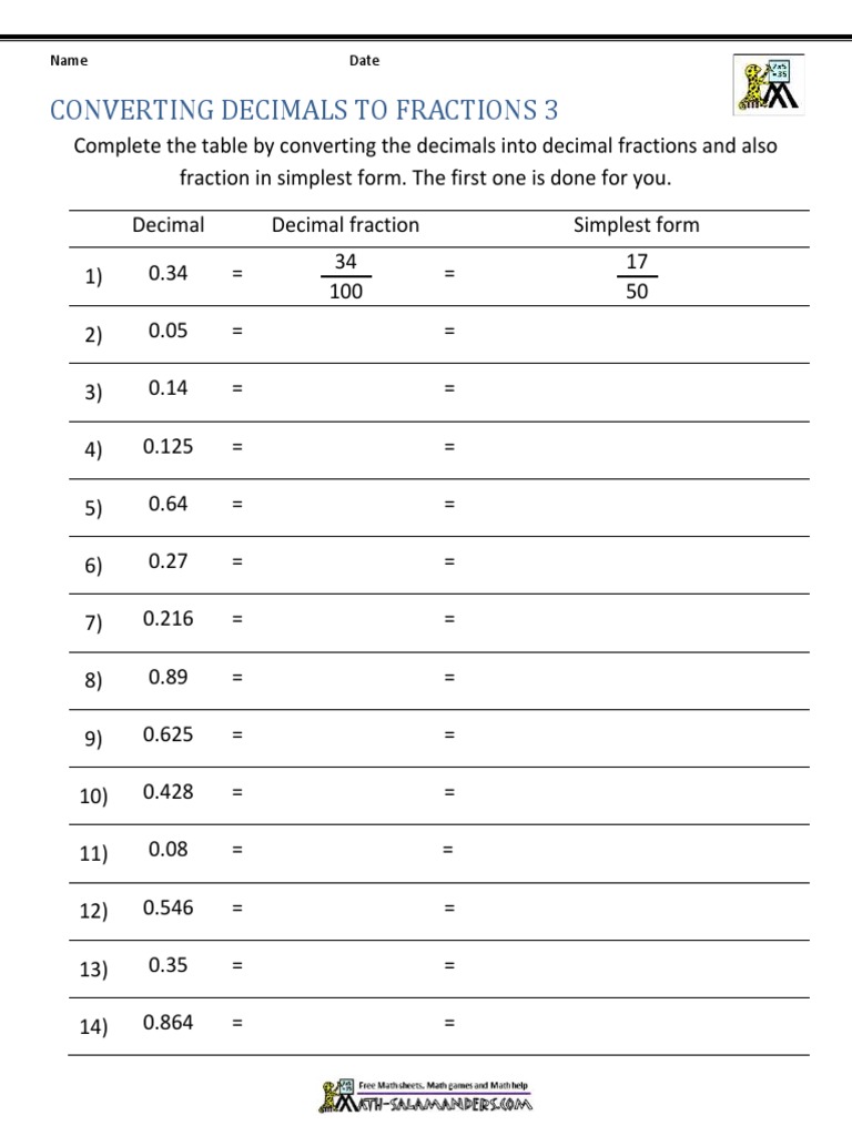 Converting Decimals to Fractions Guide | PDF | Notation | Mathematical ...