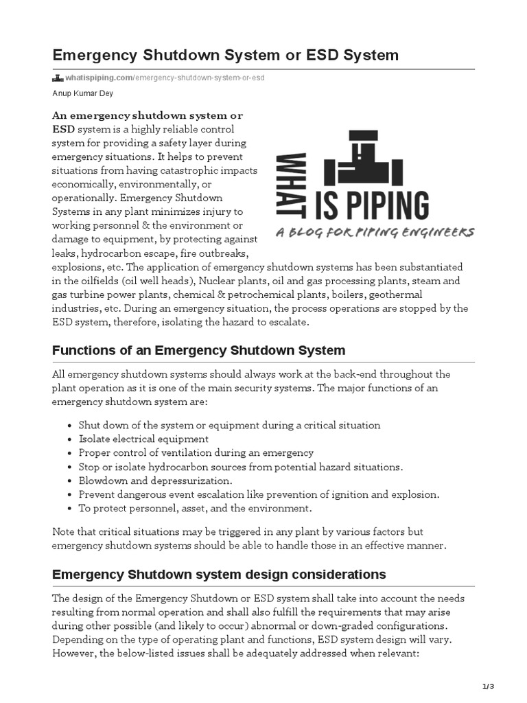 Emergency Shutdown System or ESD System PDF Power Supply Emergency