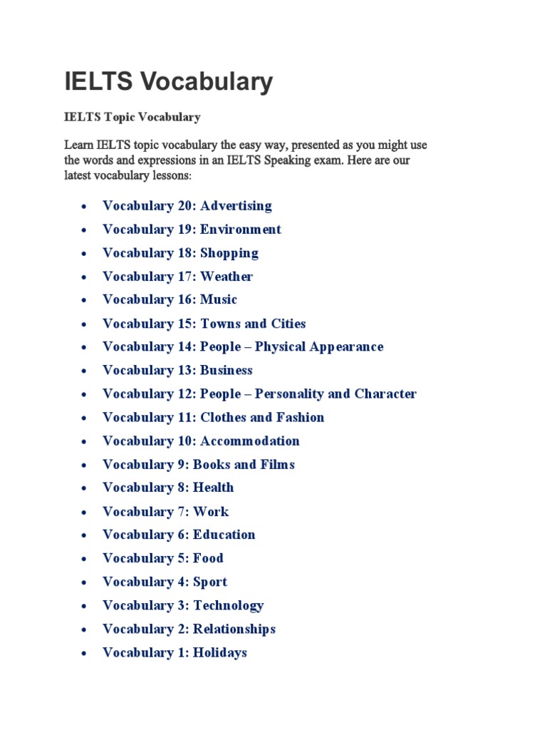 20 Topics Vocabs | PDF | Internet | Websites