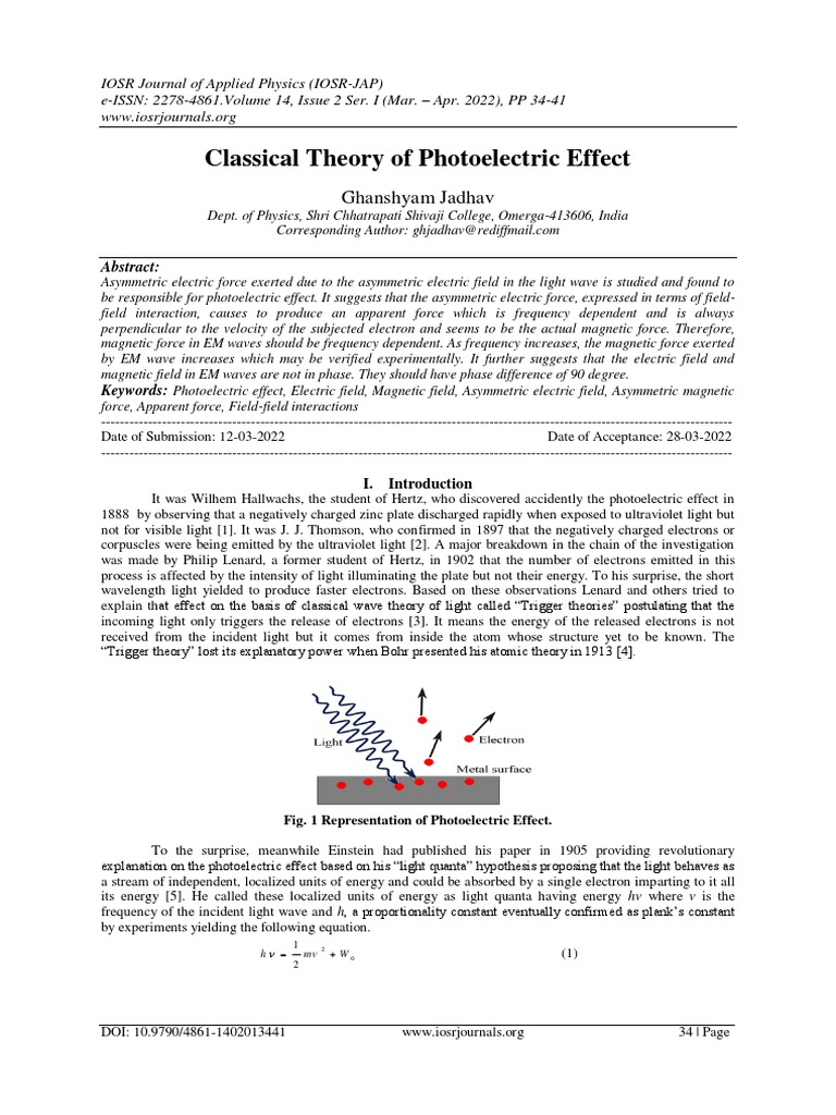 Classical Theory of Photoelectric Effect | PDF | Photoelectric Effect ...