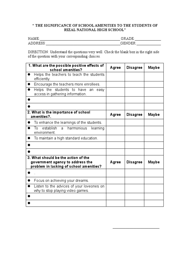 Survey Questionnaire Research 12 | PDF