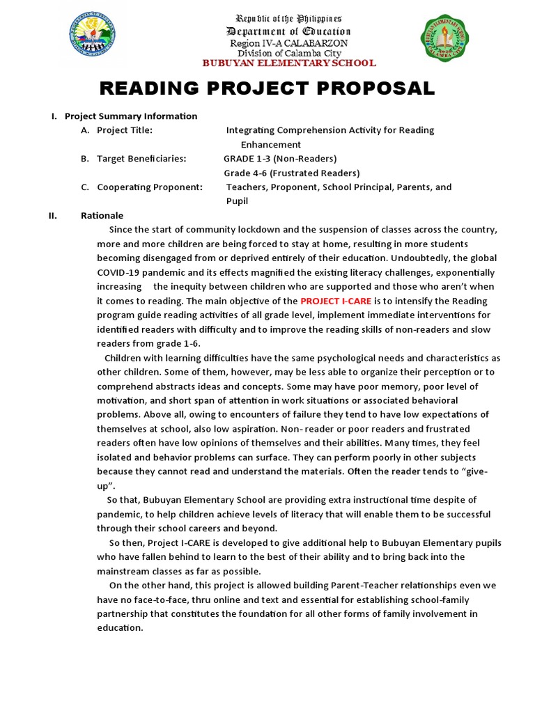 Reading project proposal i project summary information pdf
