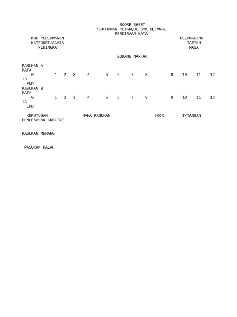 Scoresheet Petanque | PDF