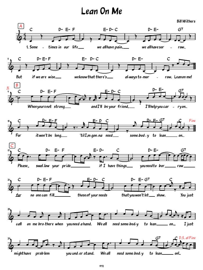 Lean On Me Lead Sheet With Lyrics | PDF | Songs Written | Billboard ...