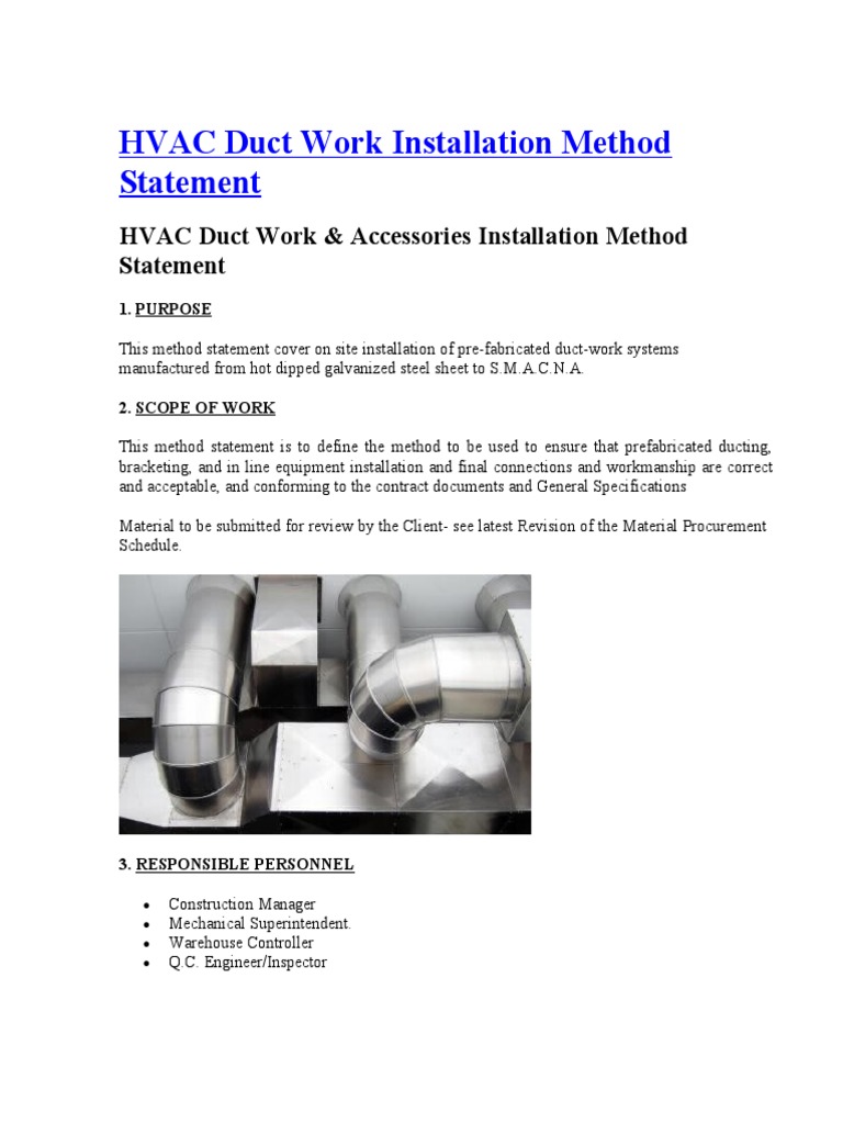 Hvac Duct Work Installation Method Statement PDF Duct (Flow