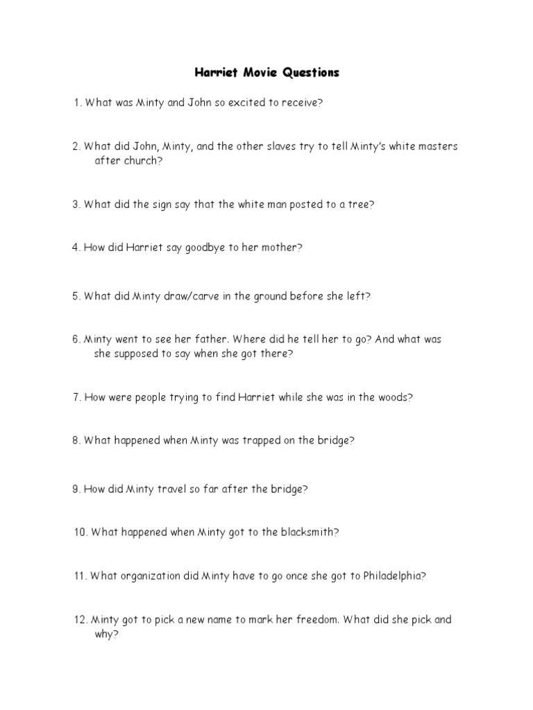Harriet Movie Questions | PDF