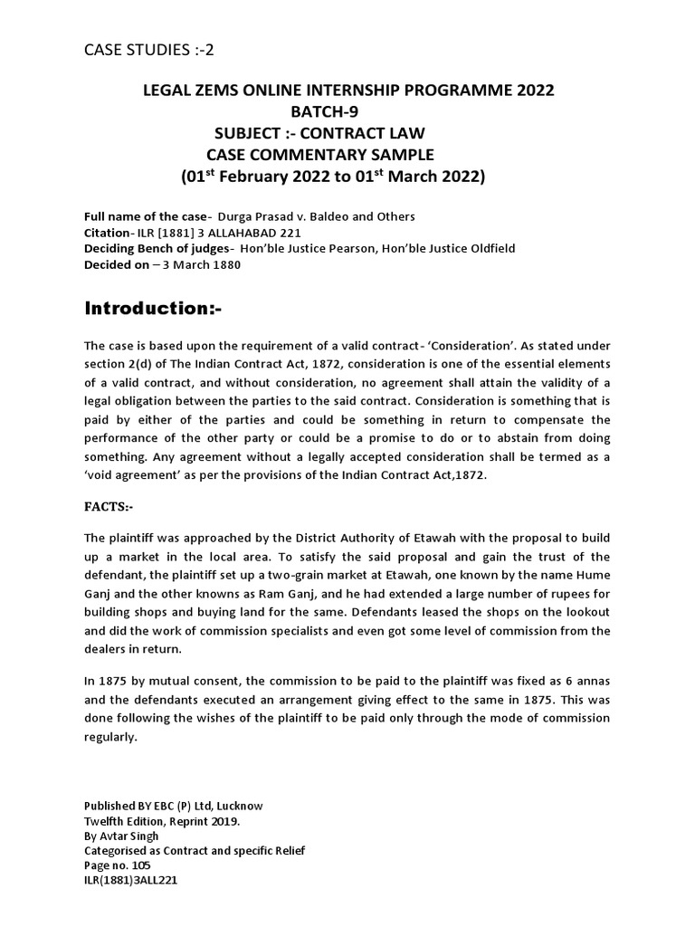 Malathesh H, Contract Law, Week 1.durga Prasad Vs Baldeo and Others