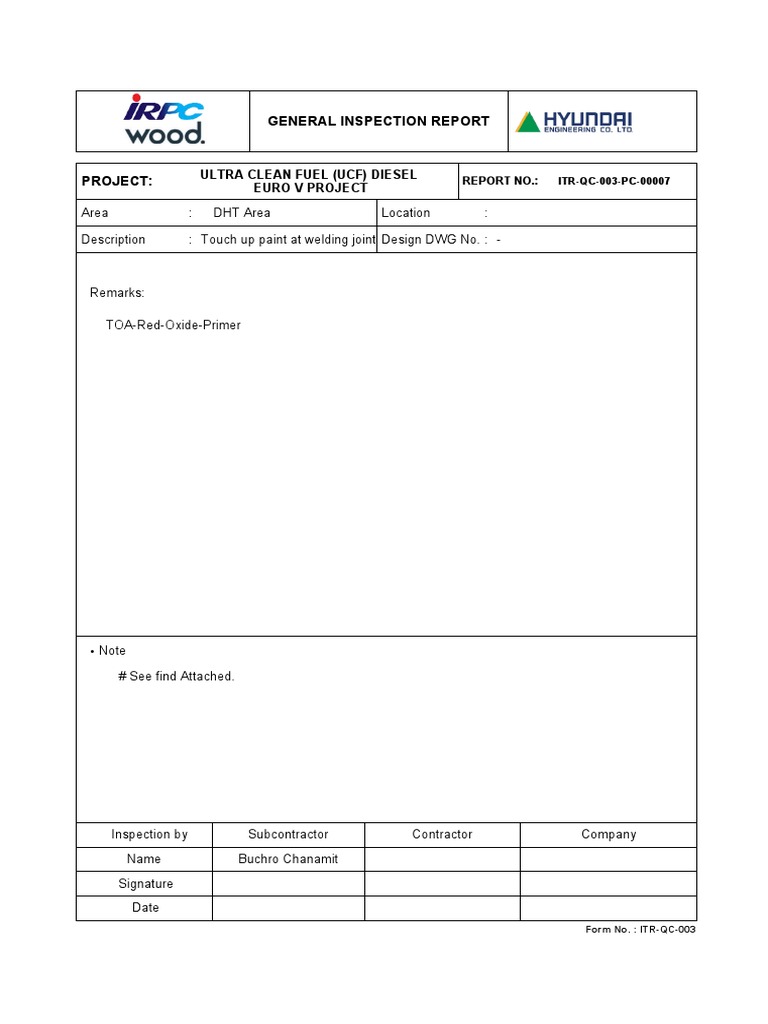ITR Inspection Report for UCF Project | PDF | Internal Combustion ...