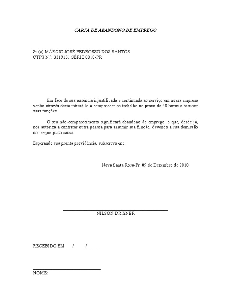 Carta de Abandono de Emprego