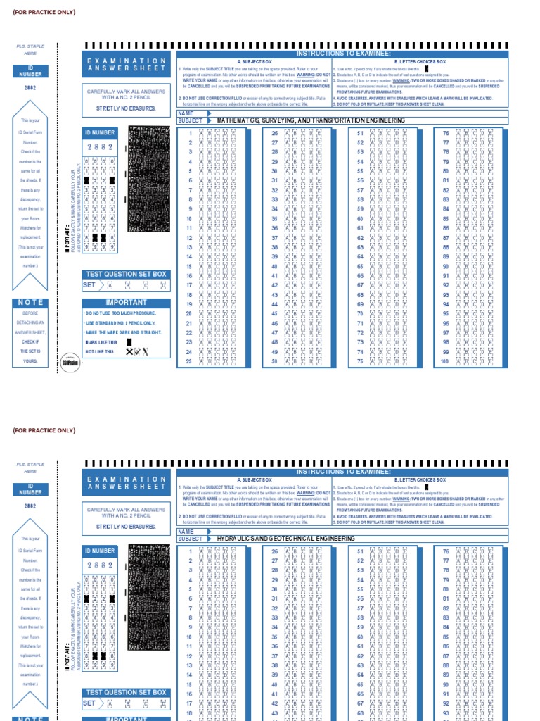 Instructions for a standardized examination answer sheet | PDF | Test ...