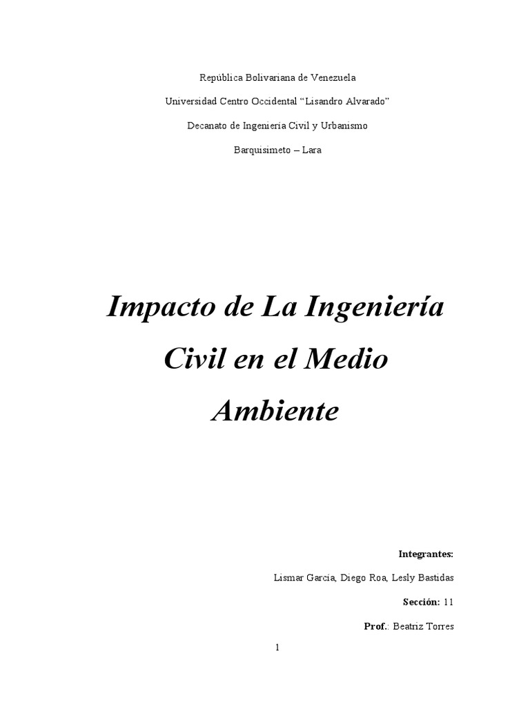 Impacto de la Ingeniería Civil en el Medio Ambiente | PDF ...
