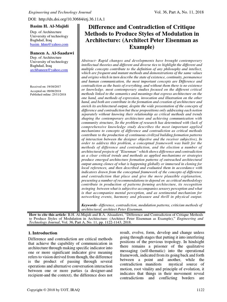 Difference and Contradiction of Critique Methods To Produce Styles of Modulation in Architecture