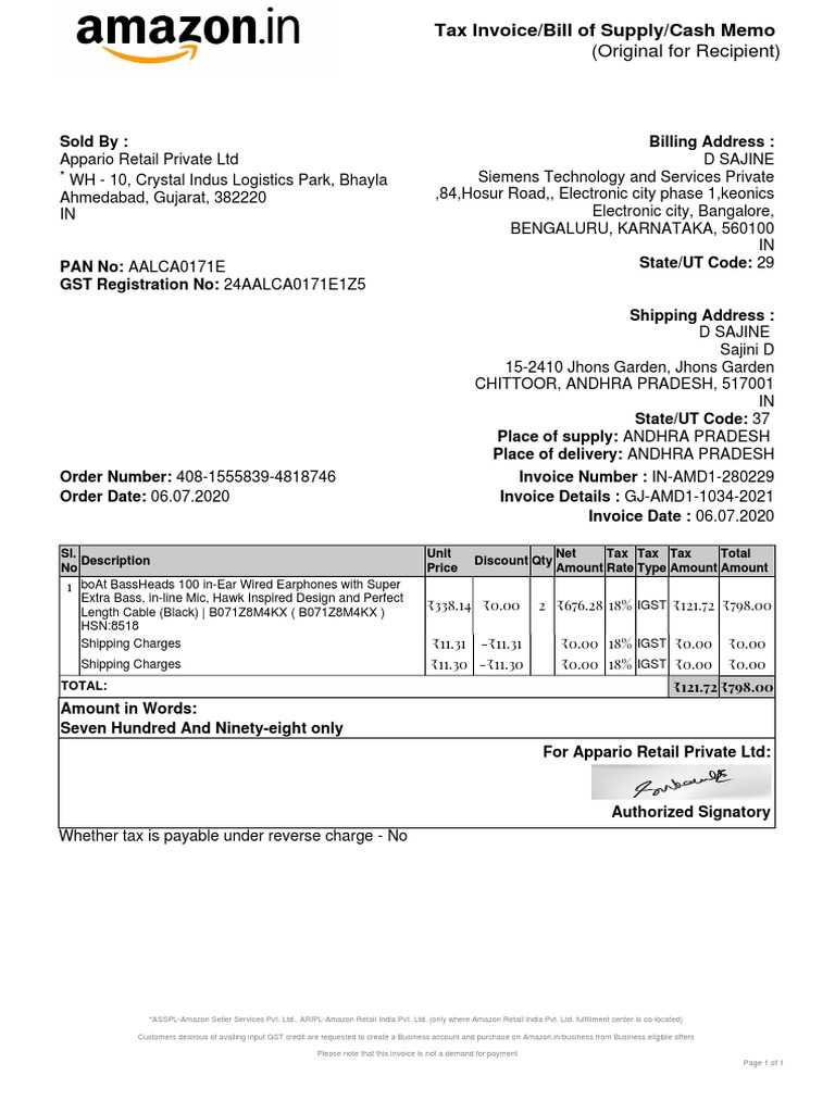 Earphones PDF Invoice Economies