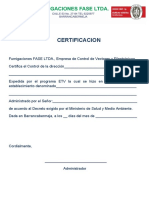 Certificacion Fumigaciones Fase Ltda