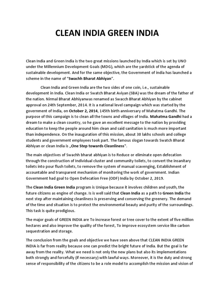 Clean India Green India PDF Economy And The Environment Sanitation