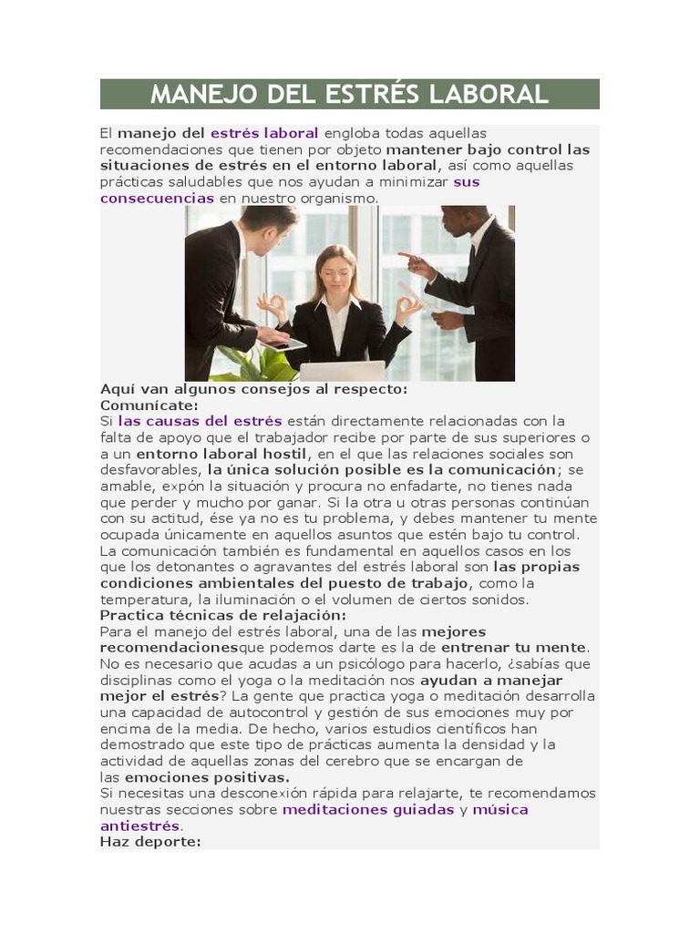 Manejo Del Estrés Laboral | PDF | Estrés (biología) | Mente