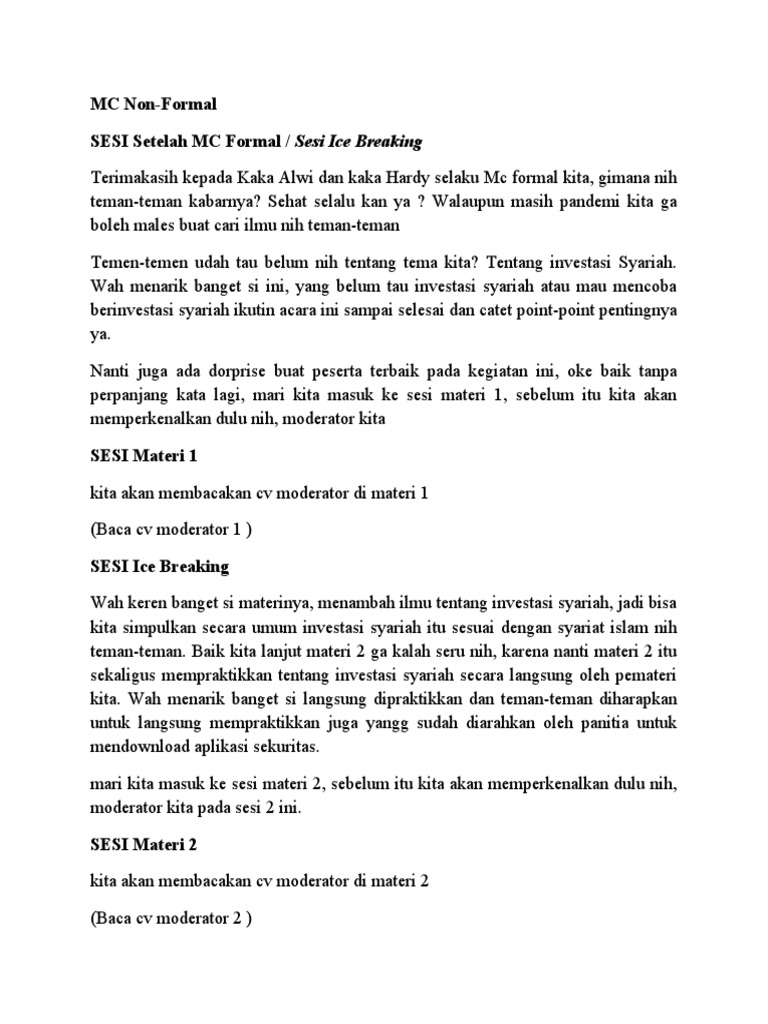 Teks MC NON FORMAL WPS 2022 | PDF