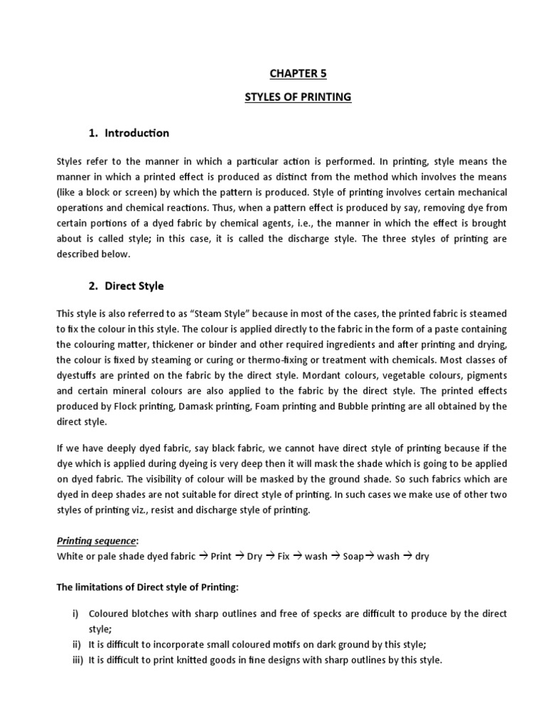 Textile Printing Styles Explained | PDF | Dye | Dyeing