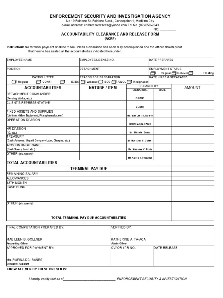 Accountability Clearance Release Form | PDF | Employment | Labor