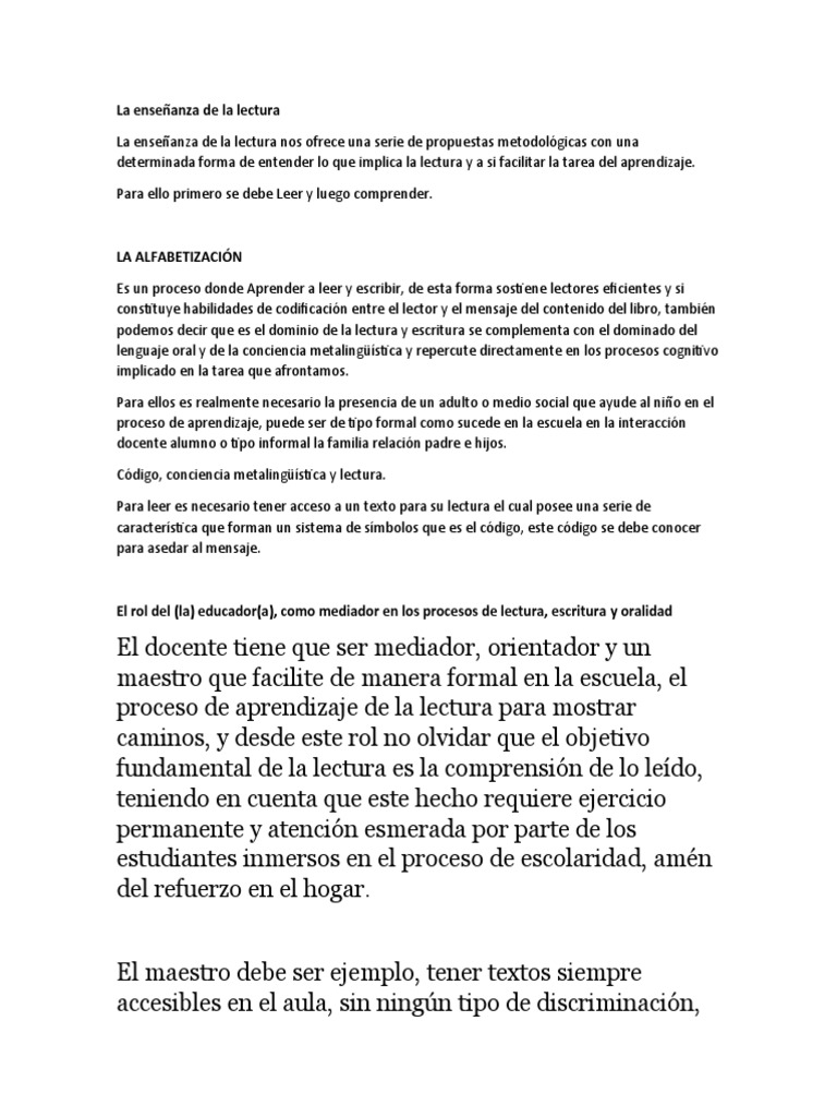 La Enseñanza de La Lectura | PDF | Artes del Lenguaje y Comunicación
