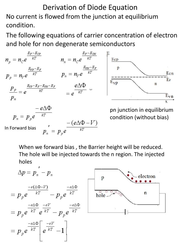 Derivation of Diode Equation PDF PN Junction Electrical Engineering