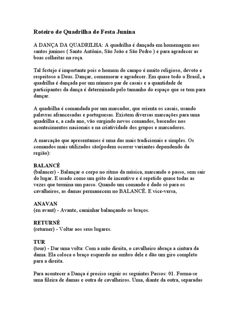 Roteiro completo da Dança da Quadrilha | PDF