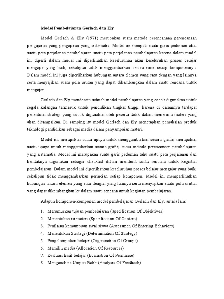 Model Pembelajaran Gerlach dan Ely | PDF