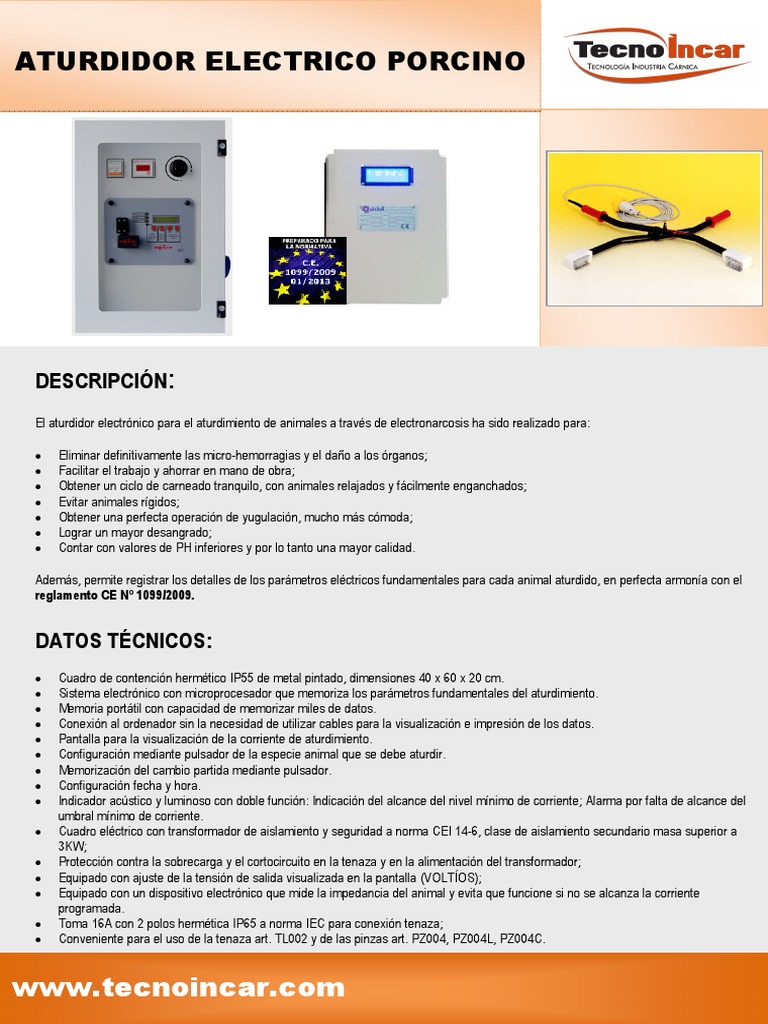 Aturdidor Eléctrico para Cerdos CE 1099/2009 | PDF | Tecnología