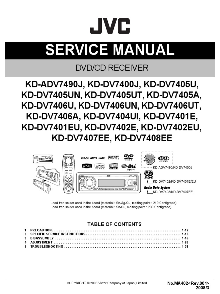 Service Manual JVC Kd-Adv7490 Kd-dv7400 Dv7401 Dv7402 Dv7405 Dv7406 ...
