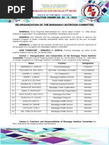 Executive Order No. 04 - S - 2022 Re-Organization of The Barangay Nutrition Committee