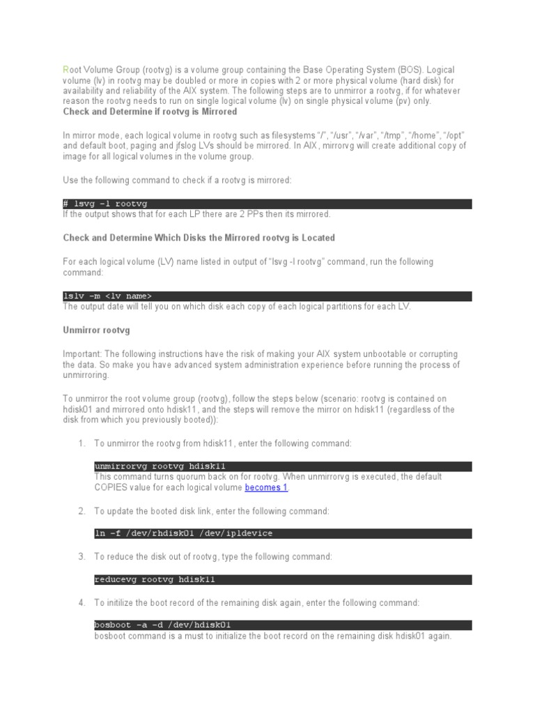 AIX Breaking Root Disk Mirrors PDF Booting Data