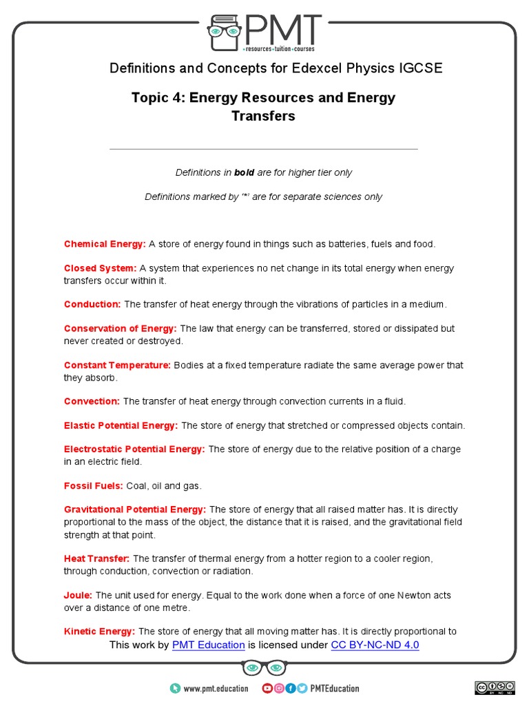 Energy Resources and Transfers IGCSE Guide | PDF | Potential Energy ...