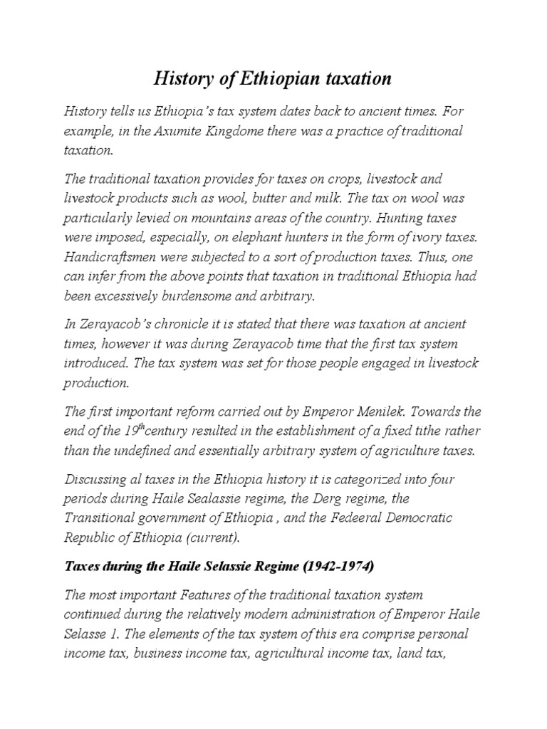 History of Ethiopian Taxation PDF Taxes Tax