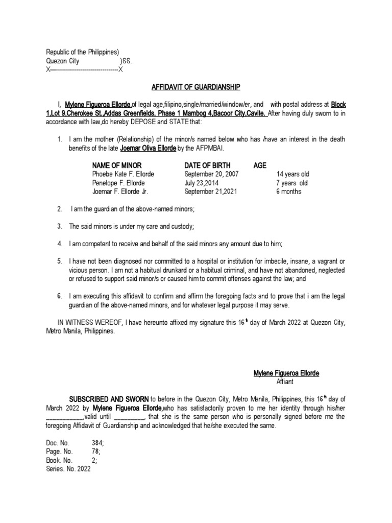 Affidavit of Guardianship 03-16-2021 | PDF | Affidavit | Legal Guardian