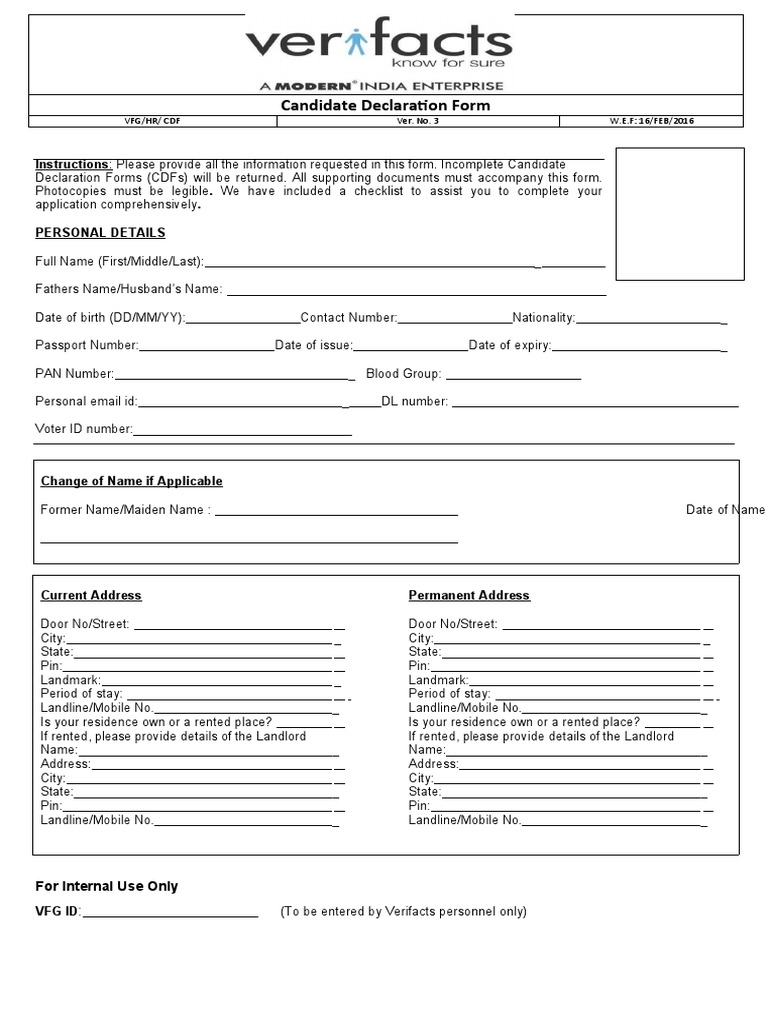Verifacts - BGV Form | PDF | Legal Liability | Employment