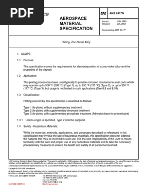 ブランデー pdf AMS 2417 G Plating, Zinc-Nickel Alloy | PDF | Corrosion
