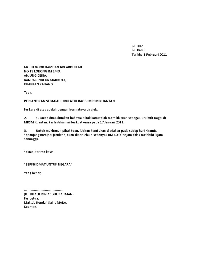 Surat Perlantikan Jurulatih Pdf