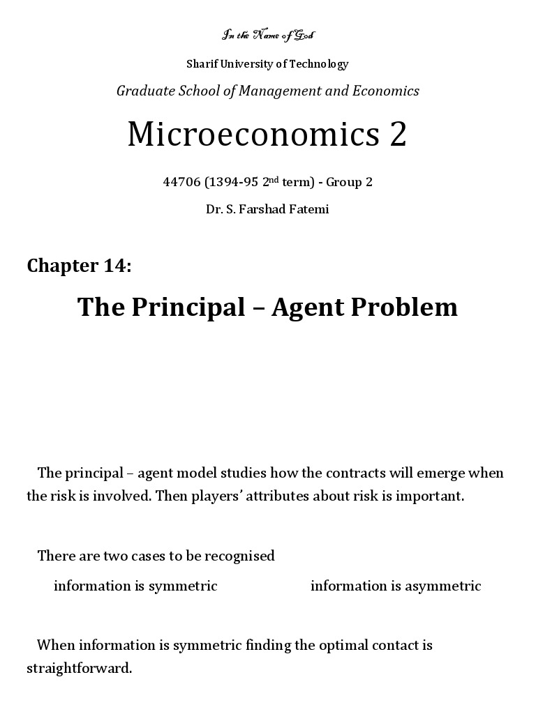 Microeconomics 2: The Principal - Agent Problem | PDF | Economics ...