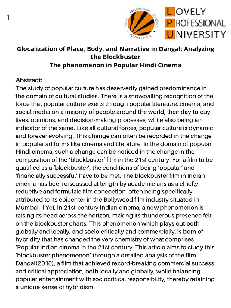 Glocalization of Place, Body and Narrative in Dangal Analyzing The