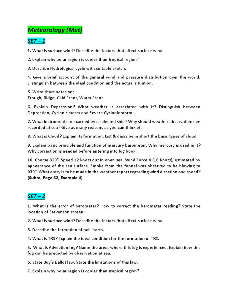 Meteorology Question Set | PDF | Wound | Weather