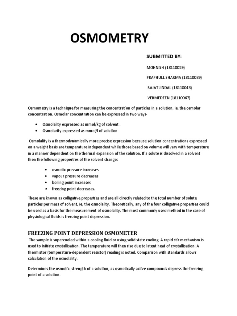 Osmometry PDF Melting Point Osmosis