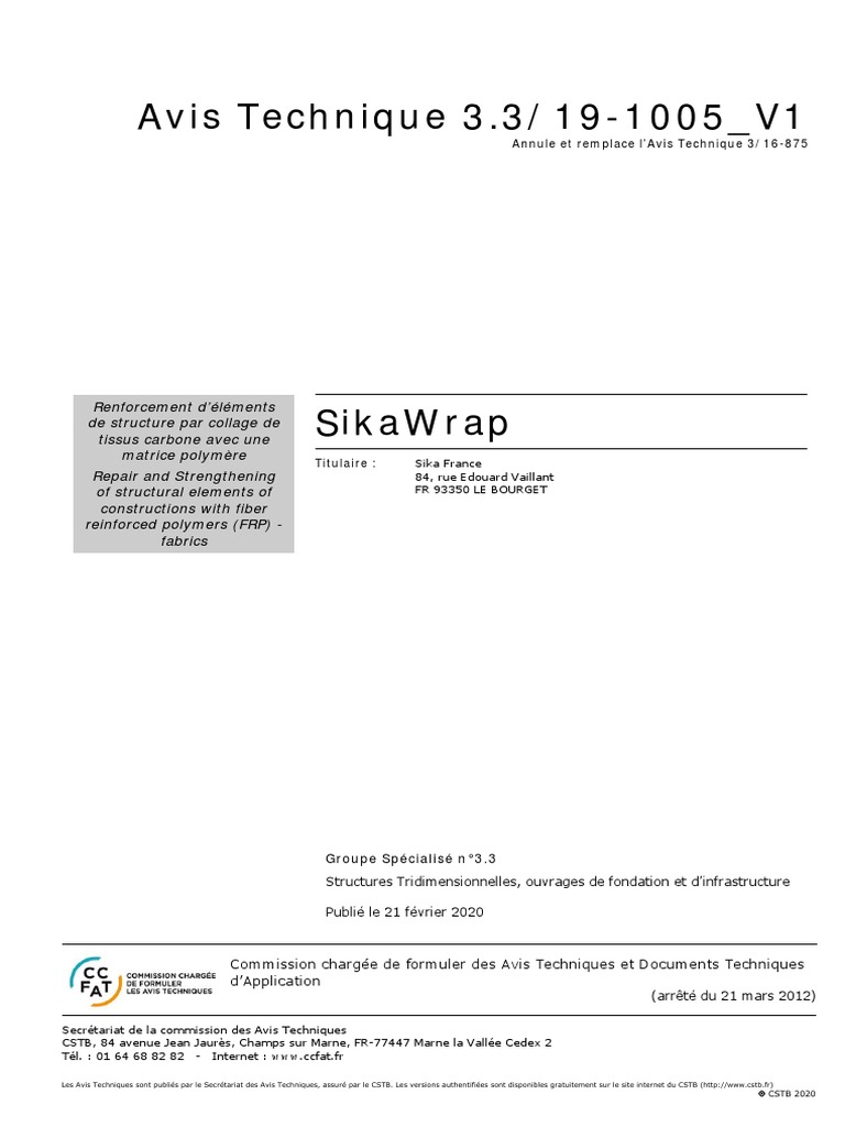 FR Avis Tech Sikawrap | PDF | Béton | Béton armé