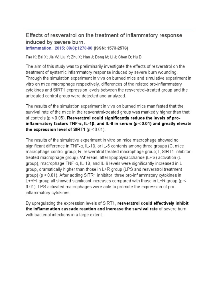 Effects of Resveratrol On The Treatment of Inflammatory Response ...